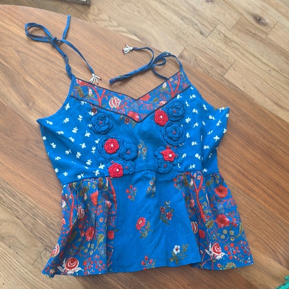 Tops - Floral Embroidered Blue Top